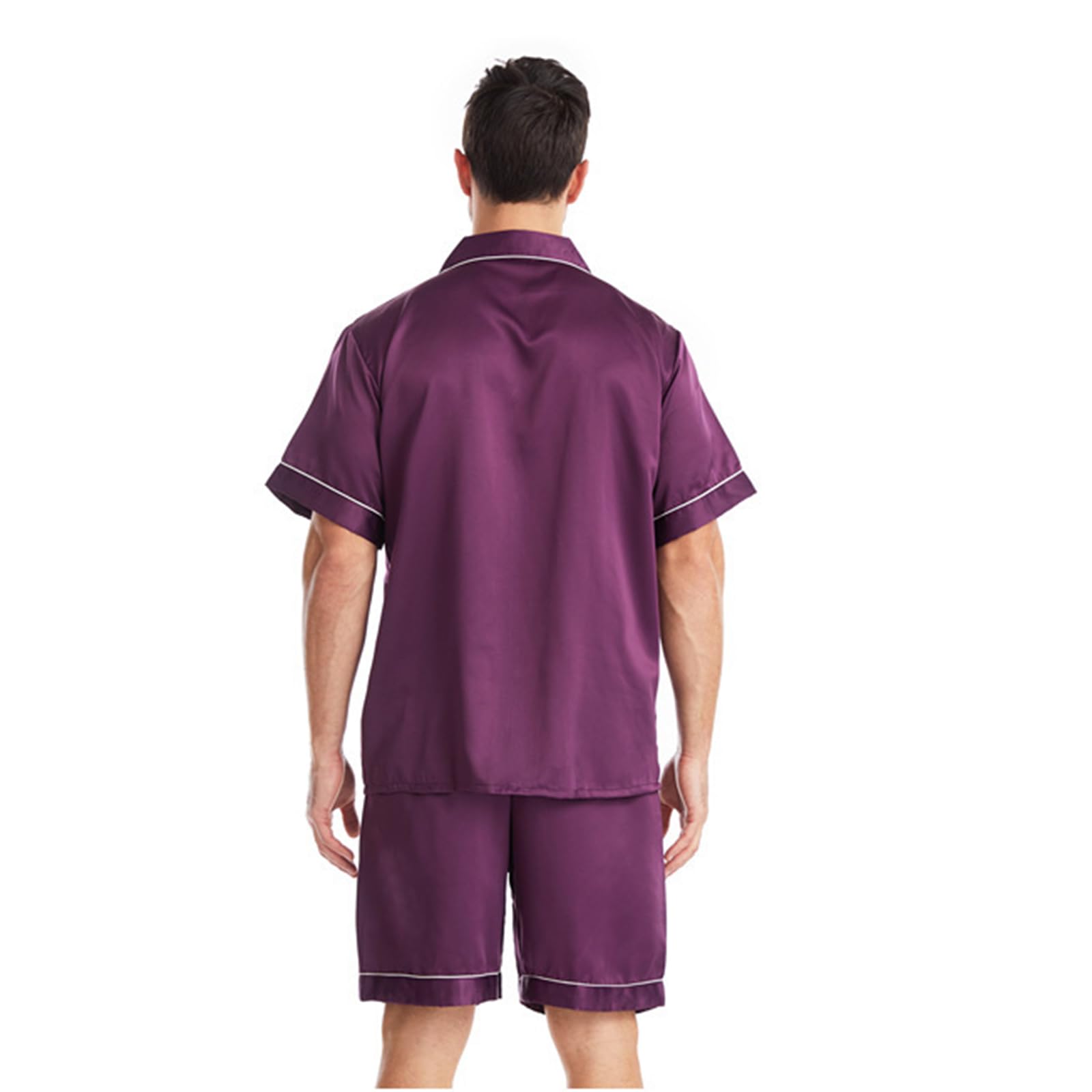 Uomo 2 Pezzi Seta Pigiama Set Manica Corta Morbido Raso Pigiameria Pulsante Giù Pjs Set con Tasche