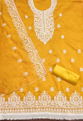 Image of Y2Y Women's Heavy Cotton Embroidery Work Unstitched Salwar Suit Dress Material With Chanderi Work Dupatta (Free Size Multi Color)