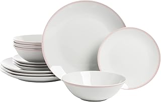 10 Strawberry Street Coupe Double Line 12 Pc, Pink Dinnerware Set, Misty Rose,SM-1200-CP-P