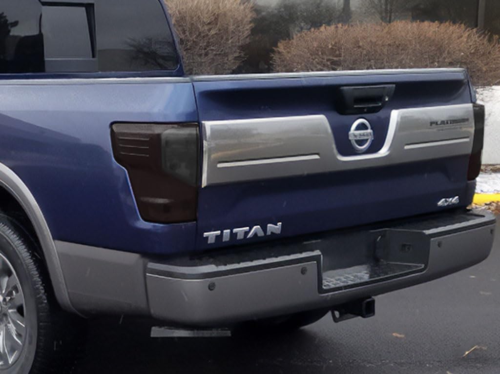 Rvinyl Tail Light Pre Cut Film Tint Cover Kit in Smoke Compatible with Nissan Titan 2016-2019 - Adhesive Backs