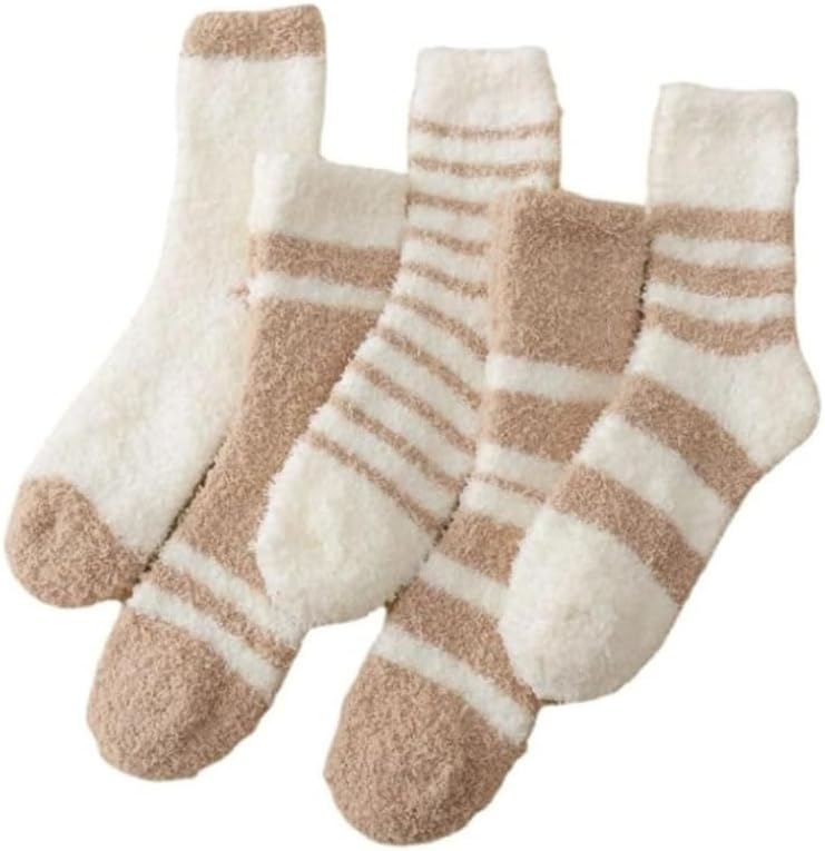 Kelabia 5 Pair Cute Floral Fuzzy Socks, Women Fluffy Slippers, Cottagecore Winter Thick Cozy Vintage Long Socks