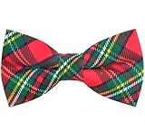 OCIA Cotton Festival Pattern Printed Bow Tie Adjustable Pre-tied Bowtie for Mens A Green Red Christmas Plaid
