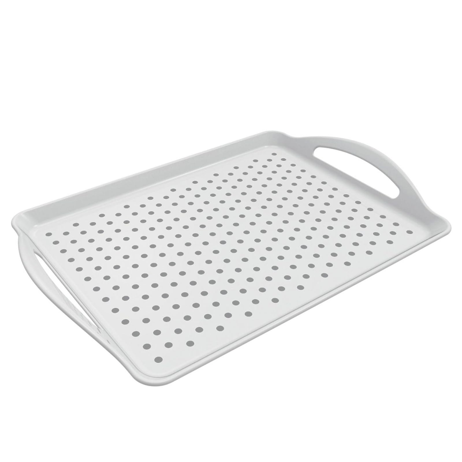 Vassoi da portata con manici, vassoi rettangolari in plastica antiscivolo, per cibo/bevande/tè (bianco, 42 x 29 cm)