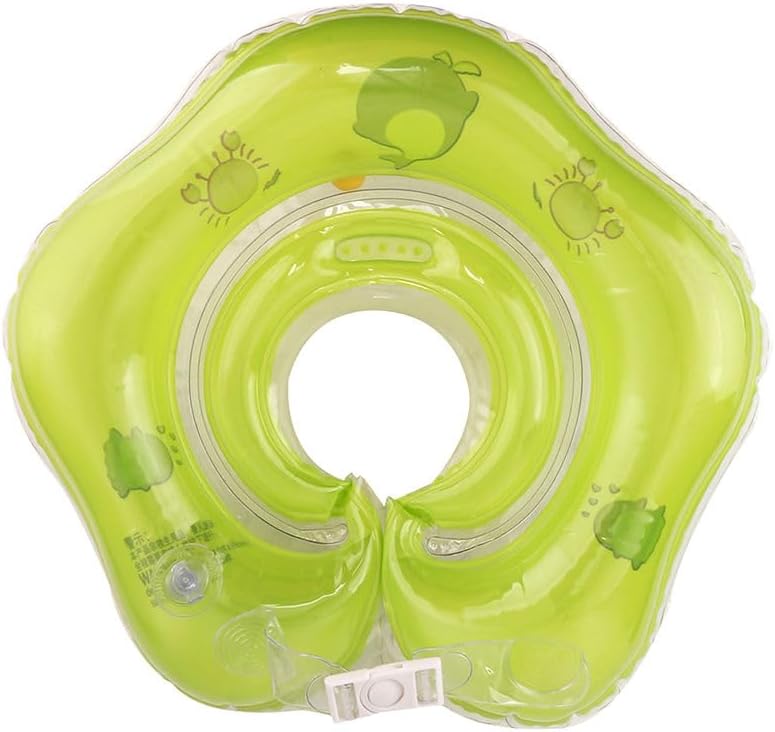 Baby Neck Float Swim Ring with Double Airbag Support – Adjustable Safety Lock, Cartoon Design Infant Swimming Float Tube with Bells, Handle for Newborns and Toddlers.