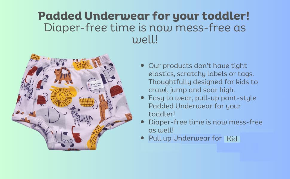 Image of Baby Padded Underwear - Soft Cotton Potty Training Pants for Toddlers, Washable & Reusable, Leak-Proof Training Underwear for Boys & Girls