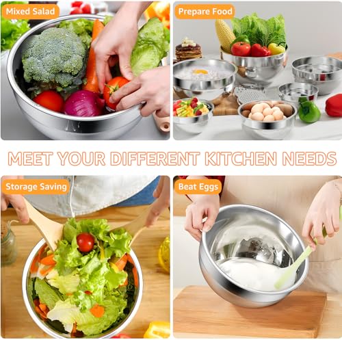 image for JSCARES Mixing Bowls with Colorful Airtight Lids, 6 Piece Stainless St