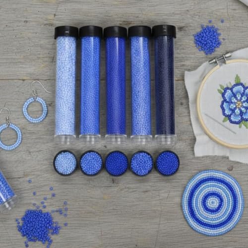 Image of Beadsnfashion Preciosa Seed Beads Blue 5 Colors Combo Size 11 /0 (2 MM) for Beading, Jewellery Making, Embroidery, Bracelets, Necklace and Craft Projects