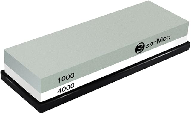 BearMoo Whetstone, Sharpening Stone 1000/4000 Grit Combination Waterstone Knife Sharpener- Rubber Stone Holder Included