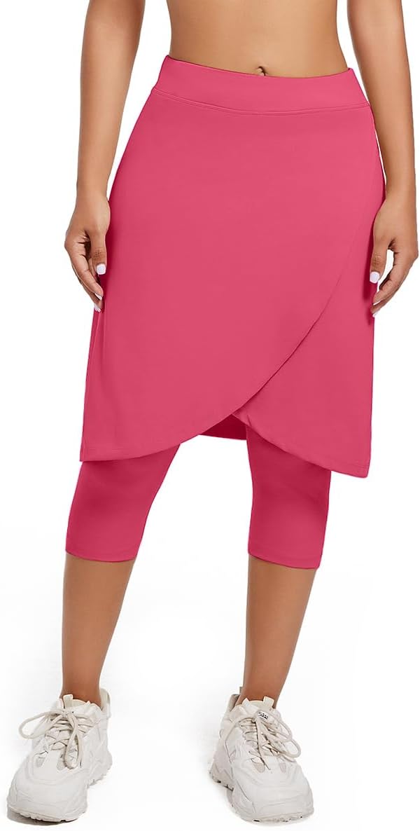 Women's Long Knee-Length Skirt with Capri Leggings, Athletic Golf Yoga Tennis Skirted Leggings with Internal Pocket - Image 2