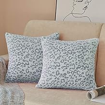 FY FIBER HOUSE Leopard Print Pillow Cover 18 x18 Flannel Fleece Throw Pillow Cases Covers for Couch Bed Sofa Set of 2, Blue