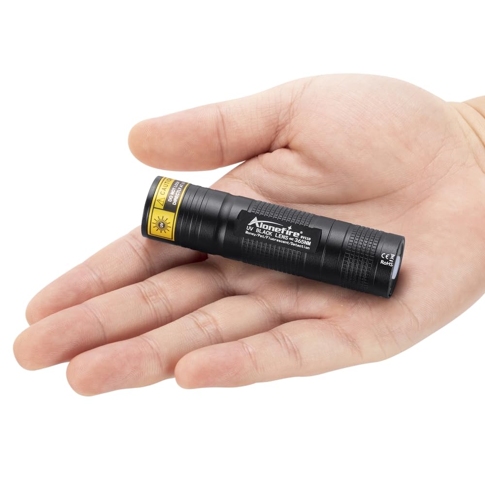 Alonefire SV110 Torcia UV LED Piccolo Professionale 365nm USB C Ricaricabile Mini Lampada Ultravioletti per Resina, Pesca, Fluoresceina, Rilevatore di Urina,Minerali con Batteria Incorporata