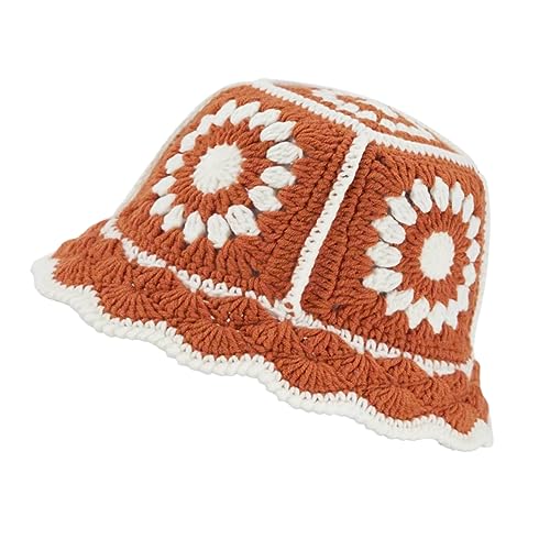 JiaTL WeyJia Crochet Bucket Hat for Women Knit Handmade Foldable Floppy Beach Hat Fashion Cute Comfy and Casual (B-Sienna)