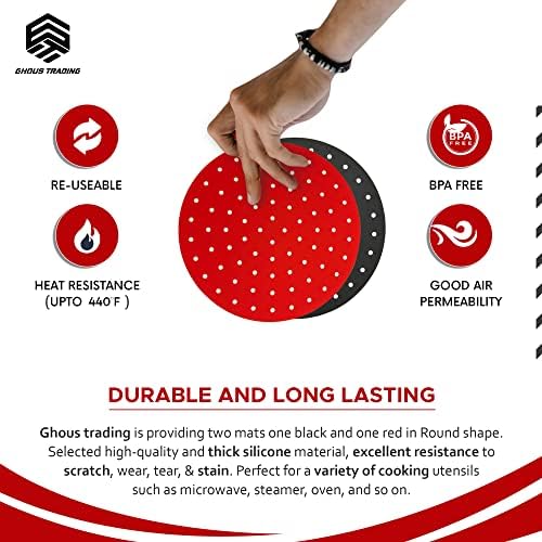 Ghous Trading Air Fryer Silicon Liner, Reusable Heat Resistant, BPA Free Perforated Mats, Air Fryer Accessory (8 Inch Round (Pack of 2))