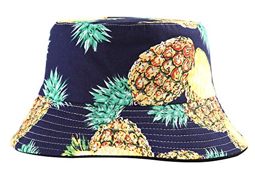 ZLYC Unisex Cute Print Bucket Hat Summer Fisherman Cap (Pineapple Yellow)
