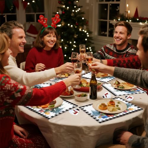 50 Pcs Christmas Paper Placemats, Christmas Tree Snowman Disposable Paper Place Mats with Coasters - 11 x 16.5 Inch Xmas Placemats Table Mats for Xmas Party Kitchen Dining Table Decor — view 6
