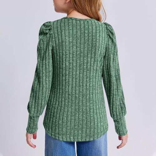 Kids Girls Ribbed Pullover Sweater Teen Solid Crew Neck Long Sleeve Comfy Casual Blouse Tops Trendy Tees Clothes4
