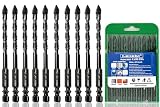 Larouoba 10pc 1/4” Black Ceramic Tile Drill Bit, 6mm Porcelain Drill Bit Concrete Drill Bit for Glass,Brick,Plastic,Cement,Wood,Ceramic,Metal,Marble.