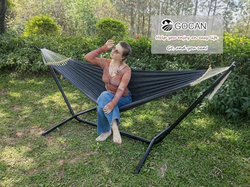 GOCAN Double Hammock 2 Person Extra Large 220x150cm Total Length 330cm Load 500lb Canvas Cotton Hammock for Patio Porch Garden Backyard Lounging Outdoor and Indoor with Removable Spreader bar