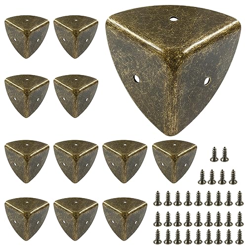 Image of 12Pcs Box Corner Protectors, 1.57 inch (40mm) Metal Corner Edges Protector Triangle Corner Protectors Bronze Corner Covers Edge Guard with Screws for Wooden Case Trunk Box Table Cabinet
