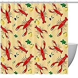 Cortina de ducha con patrón de limón, perejil menta y limón y oliva, juego de decoración de baño impermeable con 12 ganchos, 66 x 72