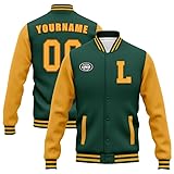coolcustomize Veste de baseball universitaire personnalisée pour homme et femme - Veste bomber décontractée coupe-vent légère, Vert et jaune., Taille unique