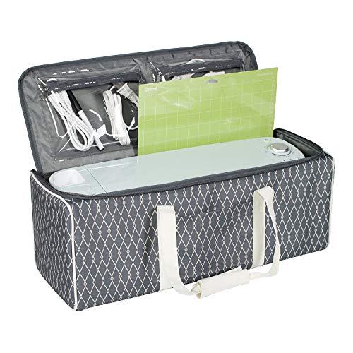 Everything Mary Deluxe Collapsible Die-Cut Machine Carrying Case, Grey Diamond - Storage Tote for Cricut Air & Maker Brother, Silhouette - Accessories Bag for Supplies, Weeding Tools, Pens & Vinyl