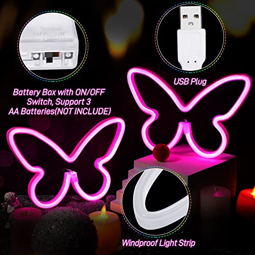 Image of Riakrum 2 Pcs Butterfly Neon Signs LED Lights Decor,Pink