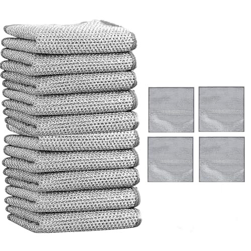KSVFTB 20 Pack Non Scratch Scourers, 20x20cm Multipurpose Non-Scratch Scrubbing Wire Dishwashing Rags, Multipurpose Wire Dishwashing Rags for Wet and Dry, Resuable Kitchen Microfibre Cleaning Cloth