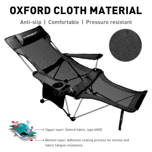 Zero Gravity Chair, Reclining Camping Chair with Padded Pillow, Cup Holder, Storage Pocket & Carry Bag, 4-in-1 Portable Camping Recliner for Outdoor, Beach, Garden, and Backyard - Black Mesh by sanheshun - Used condition - Image 5