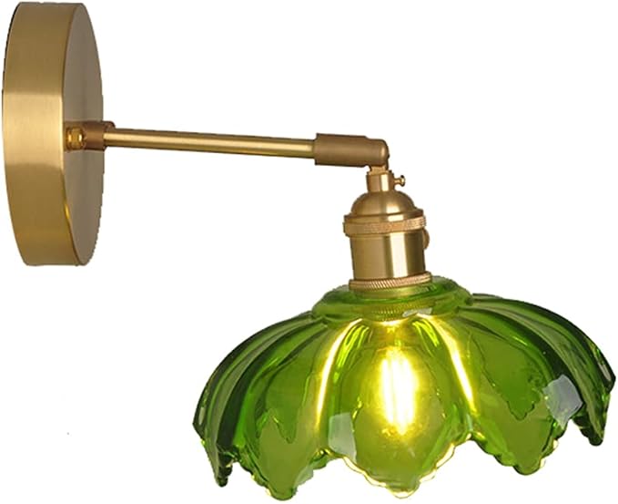 XHJL Rustieke Wandlampen Lotusblad Schaduw Groen Glas Lampenkap Antieke Wandkandelaar Lamp Pastoraal Retro Stijl Muur Verlichtingsarmaturen voor Woonkamer Slaapkamer Kantoor Thuis Keuken Loft Bar