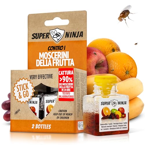 Super Ninja Trappola Moscerini Frutta per Interni - 2 Pezzi, trappola per moscerini della frutta efficace per casa e cucina, attiva fino a 3 settimane, adatta a bambini e animali domestici