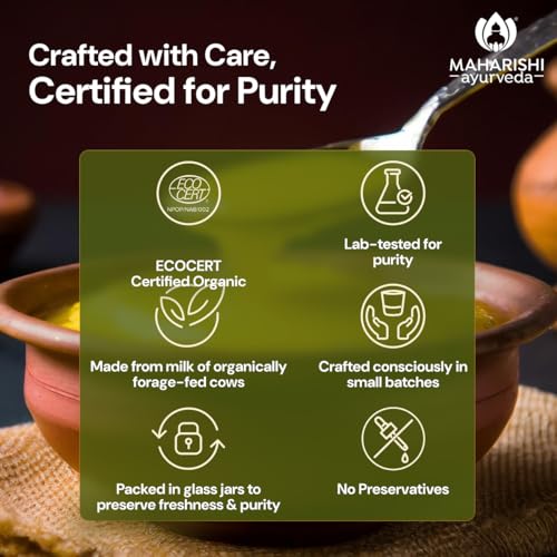 Image of Maharishi Ayurveda Organic Certified Cow Ghee | Traditionally Slow-Crafted from Grass-Fed Cow's Milk | Supports Digestion, Immunity & Daily Nourishment | 500 ml (Glass Jar)