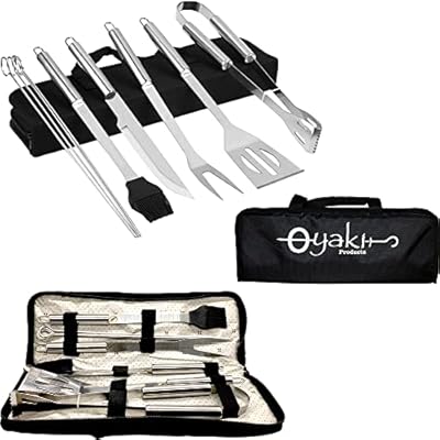 Oyaki Grill Set for Outdoor and Indoor Grilling - Heavy Duty BBQ Tools & Accessories Gift for Men, Dads, and Professional Smokers, 6 Stainless Steel Barbeque Utensils Kit with Case