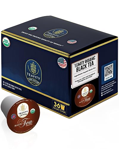 Teavity Organic Black Tea Pods for Keurig - Premium Unsweetened, Naturally Caffeinated Tea for KCup - Hot or Iced (36 Pods)