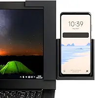 Suporte Universal Para Celular, Fixação em Monitor e Notebook, Preto, PLA Premium, Ajustável, Dimensões