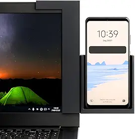 Suporte Universal Para Celular, Fixação em Monitor e Notebook, Preto, PLA Premium, Ajustável, Dimensões
