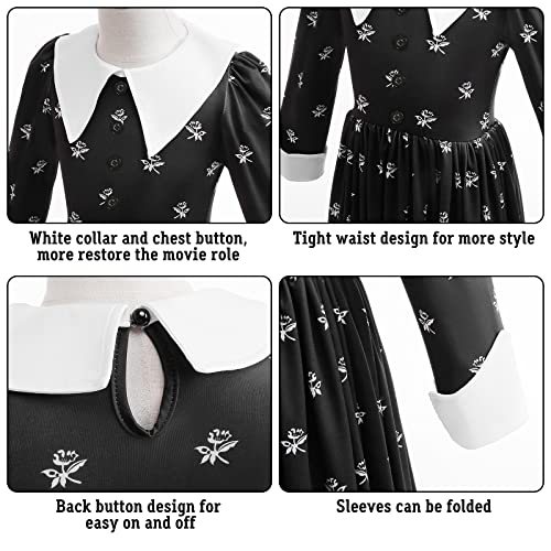LZH Halloween Dress for Kids Girls Long Black Dress Cosplay Carnival Uniform School Fancy Dress Up with Earring Wig and Bag - Image 4
