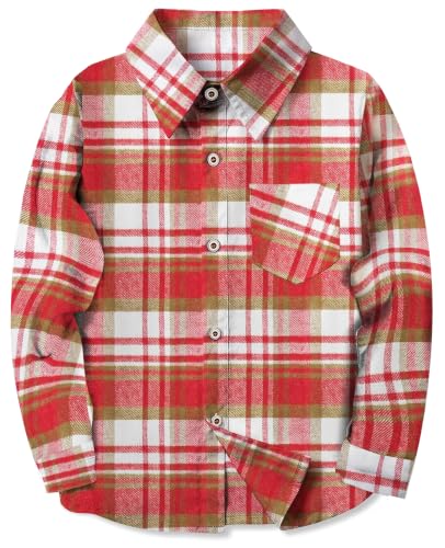 Image of SELINK Girls Long Sleeve Flannel Buffalo Plaid Button Down Shirt | Soft Flannel Fabric,Classic Buffalo Plaid Button Down Collared Blouse For Girls Casual Daily Outfits