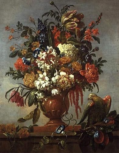 Prints Toile fleurs et perroquet rouge Verbruggen, l'élégance poétique d'une œuvre murale