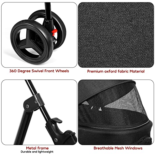 Dog Stroller for Small Dogs 3 in 1 Multifunction Pet Stroller for Medium Dogs Foldable Aluminum Alloy Frame Cat Strollers with Detachable Carrier Travel Animal Stroller