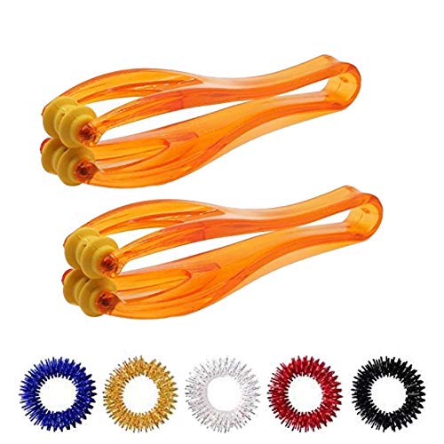 Image of Plastic Manual Massager Dual Roller Finger Massage Stick with 5 Sujok Rings (Multicolor)