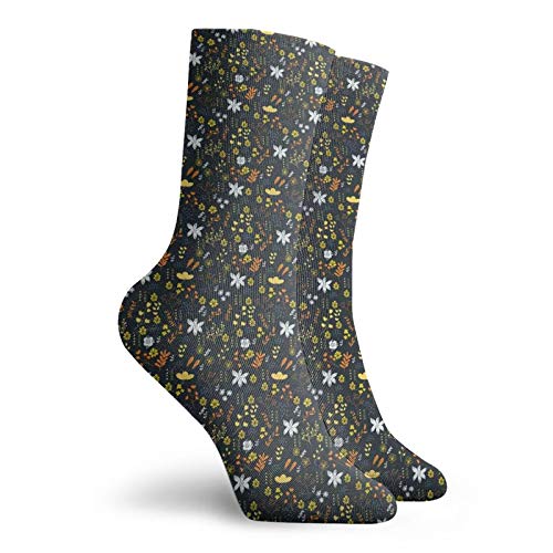 Fashion Compression Socks,Childish Doodle Art Pattern With Different Blossoms Leaves Dots And Small Triangles,Performance Polyester Cushioned Athletic Crew Socks for Running,Athletic, -12 inch2