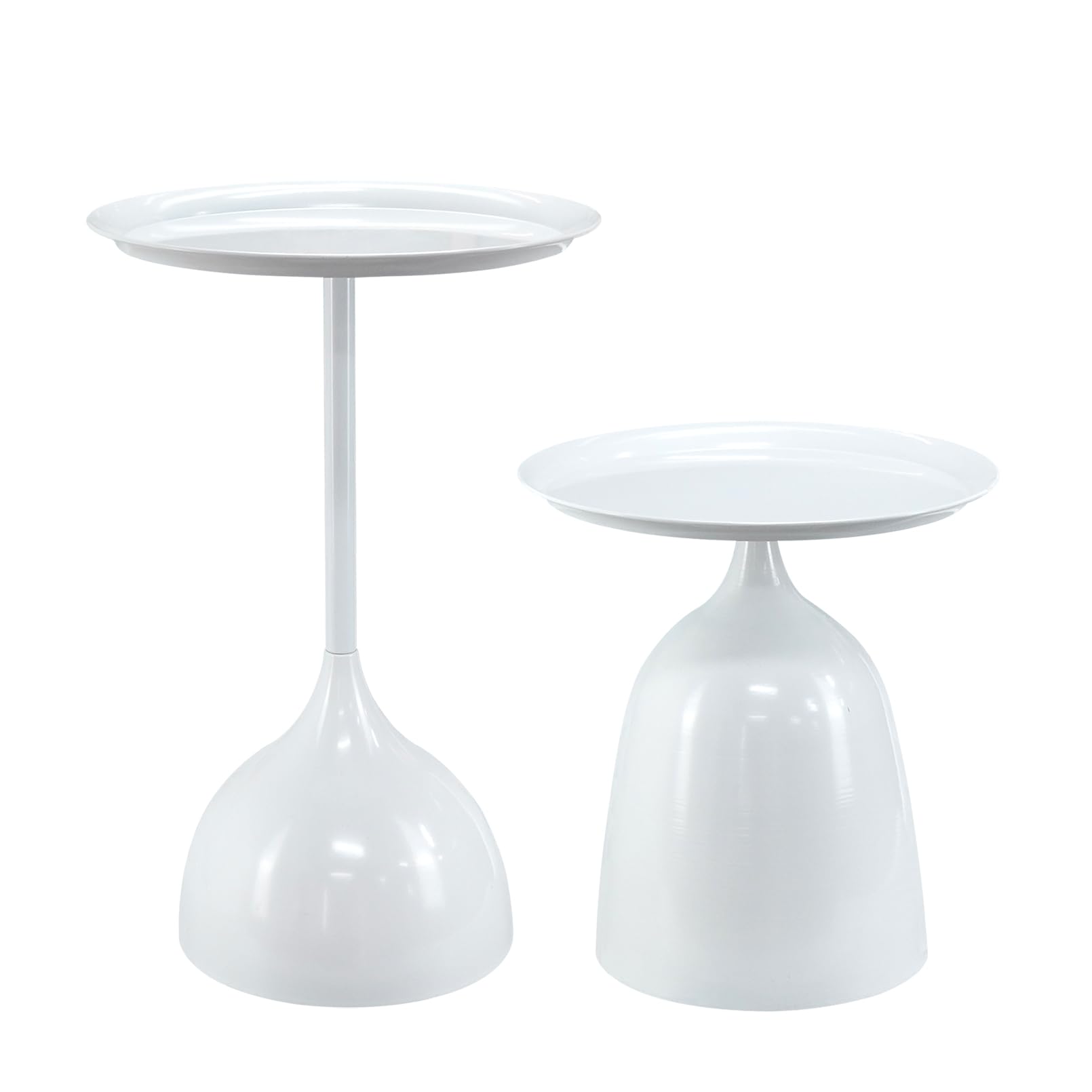 Benkyo White Nesting Tables Pedestal Coffee Table Set of 2 Nesting Side Tables Round Metal End Table Small Circle Modern Sofa Table for Living Room?White