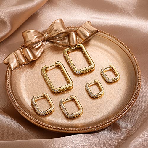 Sloong 3Pcs 14K Gold Plated Chunky Earring Link Chain Chunky Circle Zircon Hoop Earrings Paperclip Link Chain Jewelry Drop Dangle Earrings Set For Women Teen Girls #TOP5