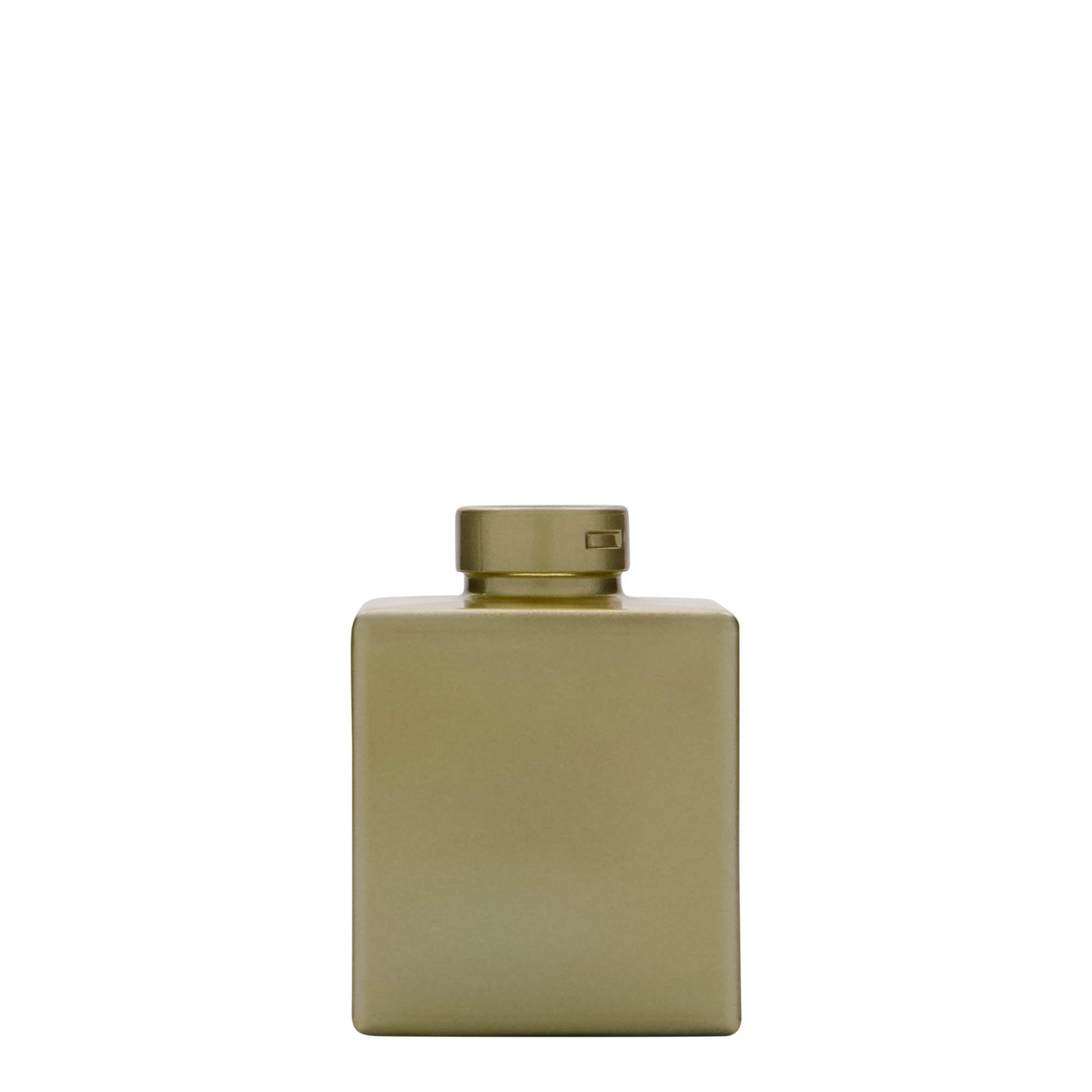 Zestaw 24 szklanych butelek Cube 100 ml kwadratowe złote matowe z drewnianym korkiem