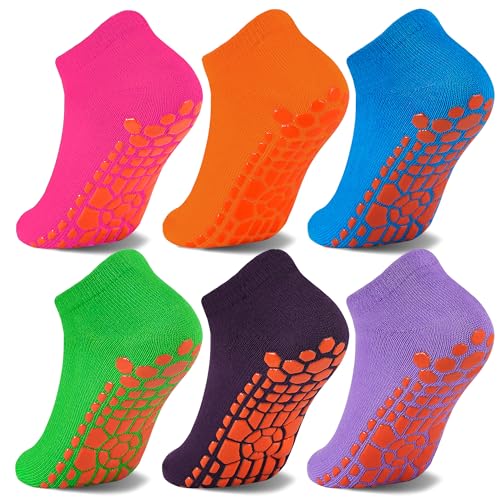 Tphon Boys Non Slip Trampolines Socks with Grips Ankle Socks for Toddler Girls Low Cut Athletic Socks for Sports Games 6 Pairs