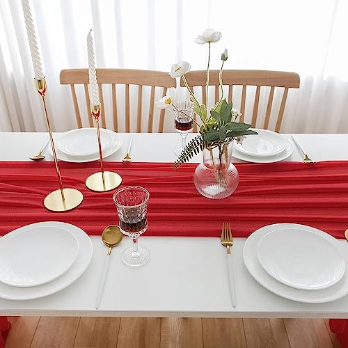 AOKSUNOVA Tischläufer Rot Chiffon Tischläufer Hochzeit Tischdekoration Weihnachten