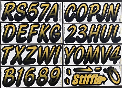 Image of STIFFIE Whipline Gold Rush /Black 3 inch Boat & PWC Registration Decals • Numbers Letters Stickers