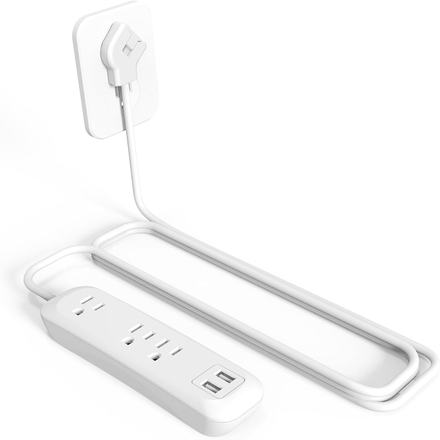 Flat Plug Power Strip Surge Protector with USB Ports, White