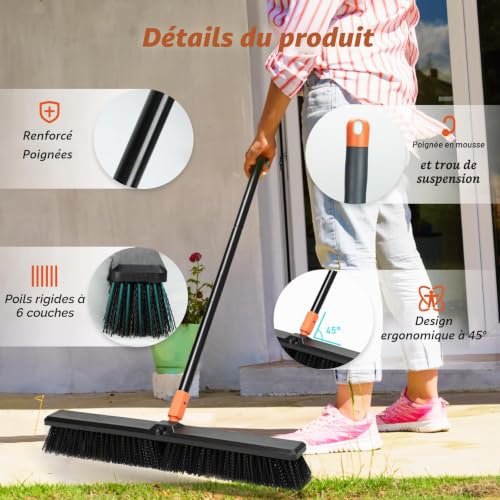 TreeLen Balai Poussoir de 61 cm pour extérieur Robuste avec Long Manche à Poils rigides pour Patio, Cour, Garage, terrasse, allée, béton, Orange – vue 2